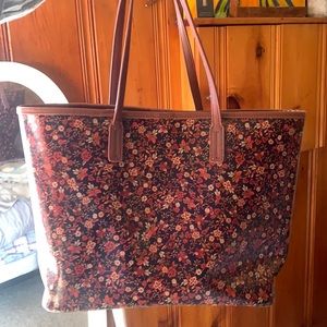 Lands End floral leather tote bag